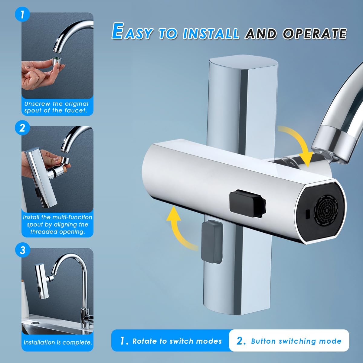 Suteng Grifo de cocina en cascada, grifo de cocina táctil, 3 en 1 de reemplazo de cabezal de grifo de cocina de 360, grifo de fregadero de cocina a