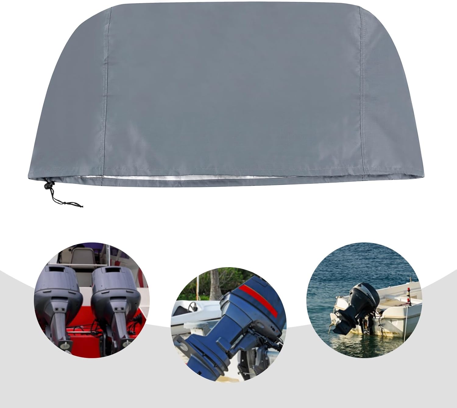 WenDissy Cubierta para motor de barco, cubierta impermeable 420D para capó motor fuera de borda, apta para motores de hasta 15-20 HP, color gris