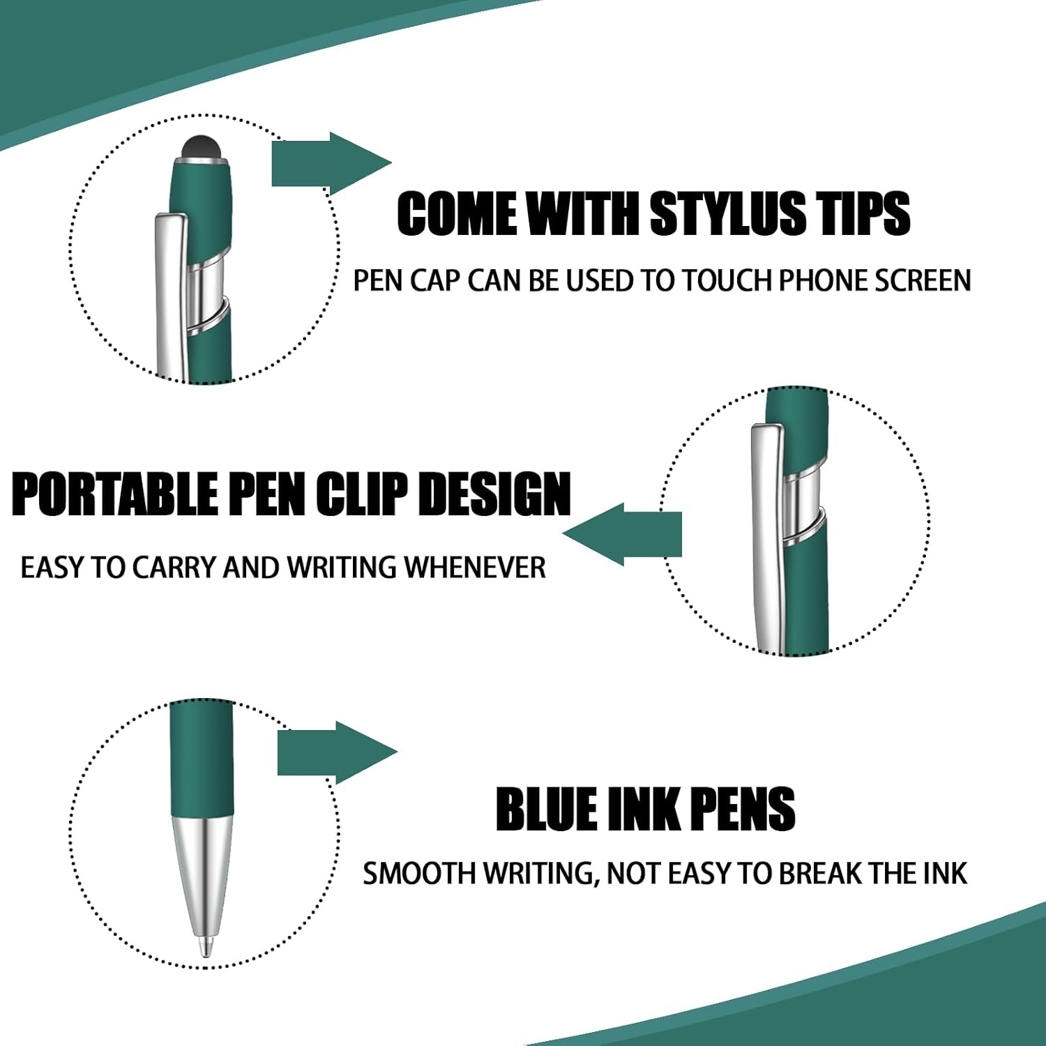 6 bolígrafos de tinta azul con punta de lápiz digital 2 en 1, bolígrafos de metal, para pantallas táctiles, escuela, oficina, compañeros de trabajo