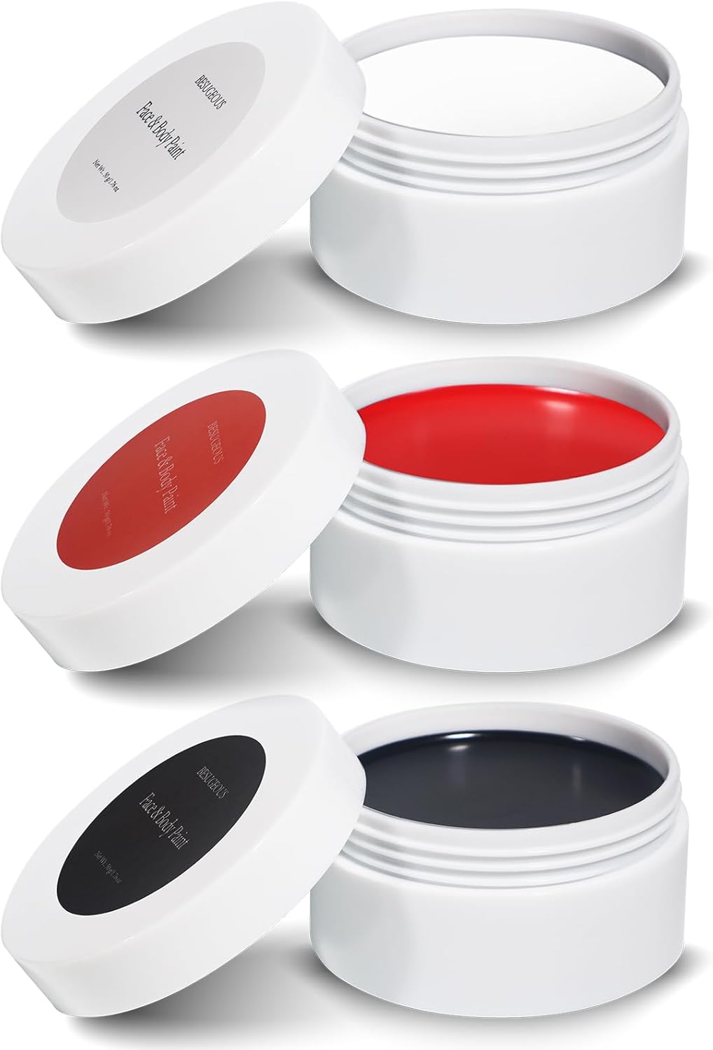 BESUGEOUS Kit de pintura corporal facial blanca, negra y roja, esqueleto profesional a base de óleo, zombi, bromista, payaso, vampiro, cráneo,