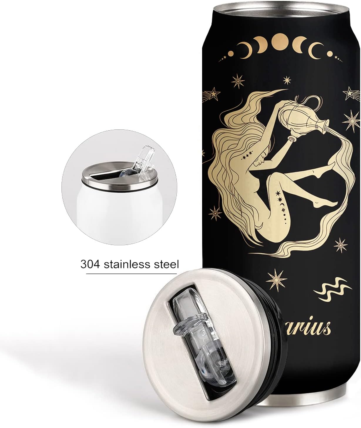 JAWCKGO Aquarius – Vaso de constelación para hombre y mujer, taza de café aislada, taza de viaje, taza de sublimación, vaso de regalo para automóvil