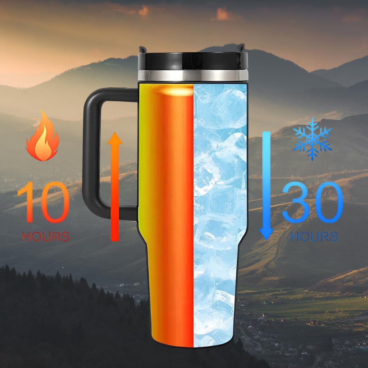 MPDA – Vaso de 40 onzas con asa y tapa con pajilla, vasos aislados de acero inoxidable, botella de agua de viaje, taza de café reutilizable para