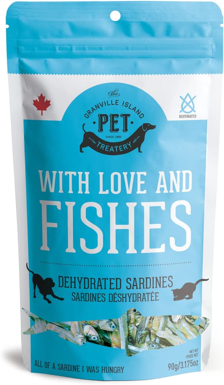 The Granville Island Pet Treatery Sardinas para perros y sardinas para gatos (3.17 onzas, paquete de 1)  Golosinas deshidratadas de un solo