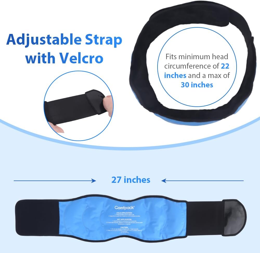 Comfpack Bolsa de hielo para la cabeza para migraña y dolor de cabeza, con respaldo de felpa suave, máscara de gel refrescante para terapia fría y