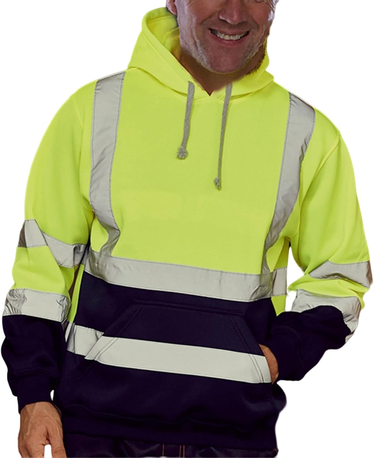 Thatrich Sudadera de seguridad de alta visibilidad para hombre, sudadera con capucha reflectante con cremallera clase 3, sudaderas de seguridad de