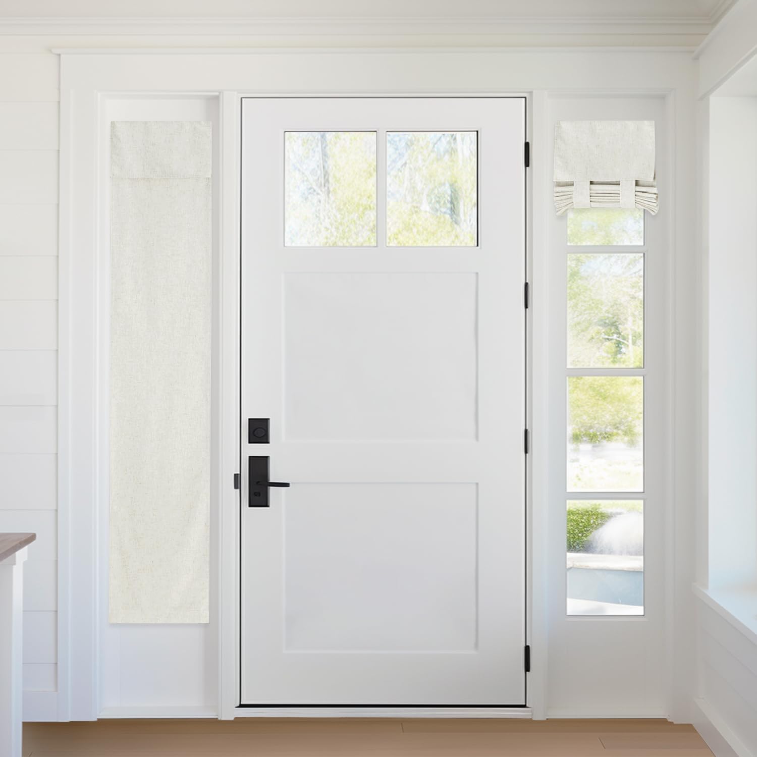 RYB HOME – Cortinas de puerta 100% opacas para luz lateral, mezcla de lino natural, persianas de privacidad para puerta francesa, aislamiento