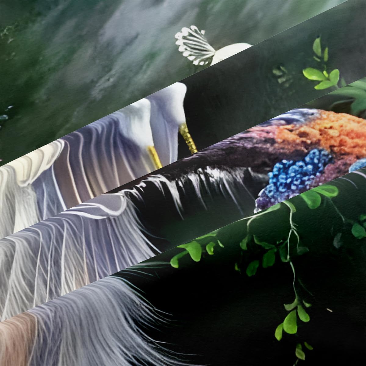 CCoutueChen Juego de edredón de 3 piezas con diseño de plumas de pájaros y animales en una bolsa, tamaño Queen, juego de edredón de pavo real blanco