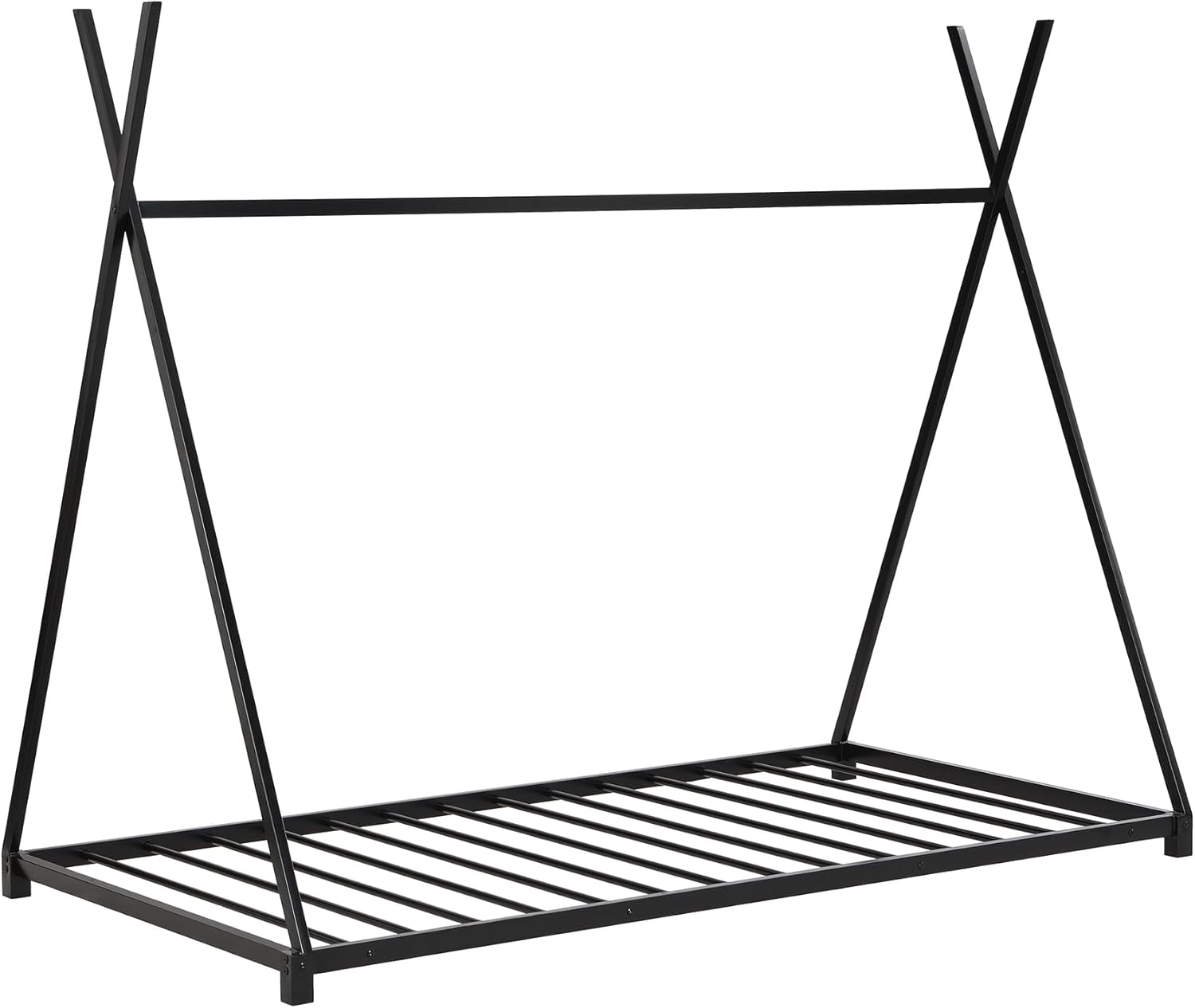 Camas de casa de tamaño individual, marco de cama de metal para suelo, estructura triangular, cama tipi para niños y niñas, adolescentes, color negro