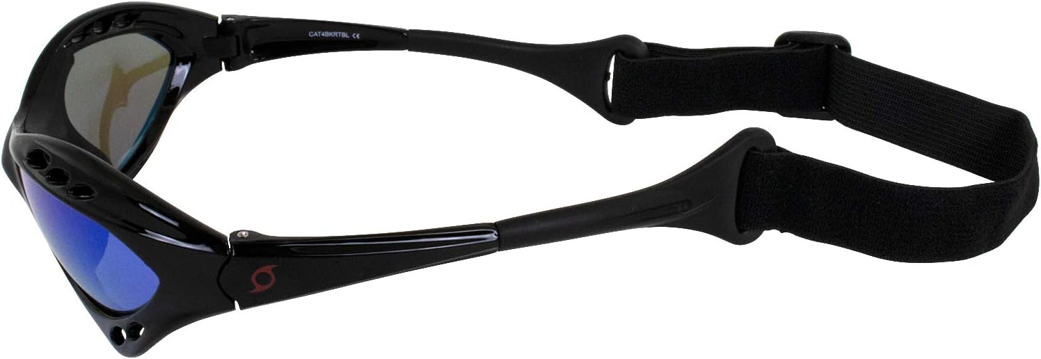 Gafas flotantes polarizadas para moto acuática de categoría 4, juego de 2 unidades, marcos acolchados negros con lentes de espejo ahumado y azul