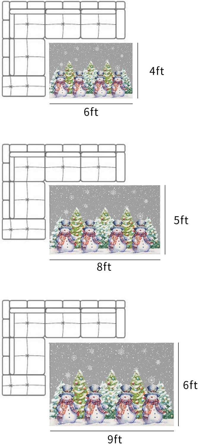 Outdoor Rug Carpet Waterproof 4×6 ft Area Rug, Merry Christmas Snowman Snowflake Large Floor Mat for Patio Balcony Living Room Backyard Picnic Beach