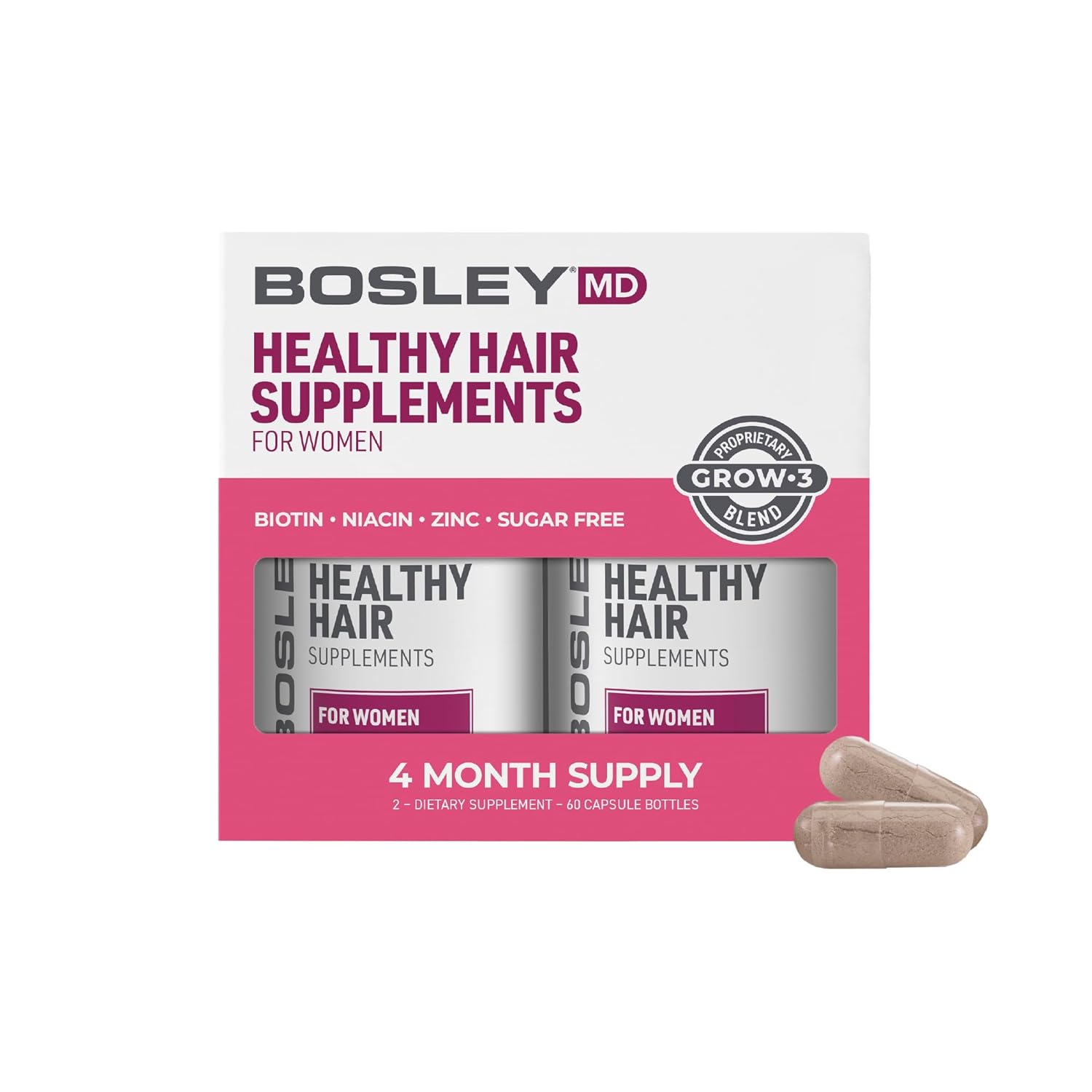 BosleyMD Suplementos saludables para el crecimiento del cabello con bloqueadores DHT para mujeres y hombres para un cabello más grueso, más lleno y