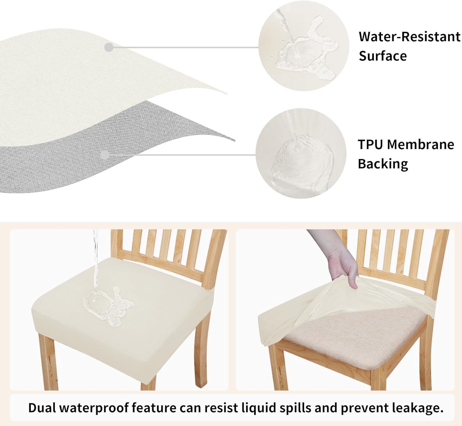 Easy-Going Juego de 2 fundas de asiento 100% impermeables para sillas de comedor, fundas de asiento elásticas protectoras extraíbles y lavables,