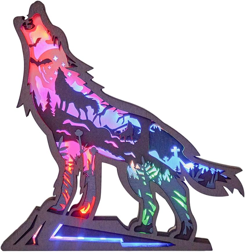 Luz de noche LED de madera 3D tallada con animales, lámpara tallada en madera, decoración del festival, decoración del hogar, escritorio, mesa, sala