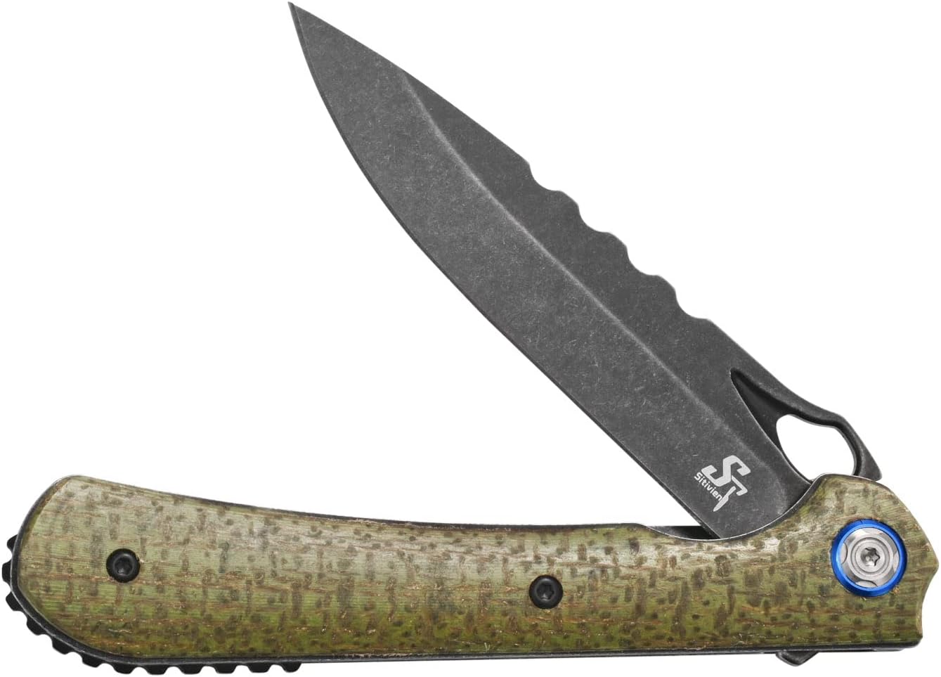 Sitivien ST145 – Cuchillo de bolsillo plegable, hoja de acero 14C28N lavada a la piedra negra, cuchillo de herramienta EDC con mango de micarta para