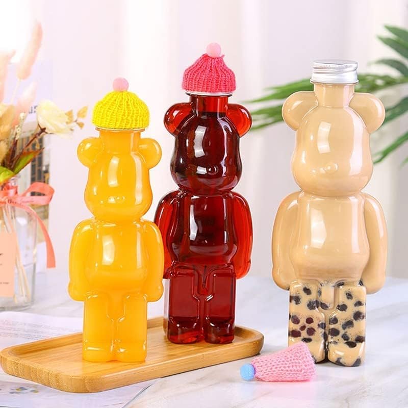 LELEBEAR Adorable botella de oso con diseño lindo y juguetón, sin BPA, funcional para el hogar y la cocina, perfecta para té con leche fría fría y