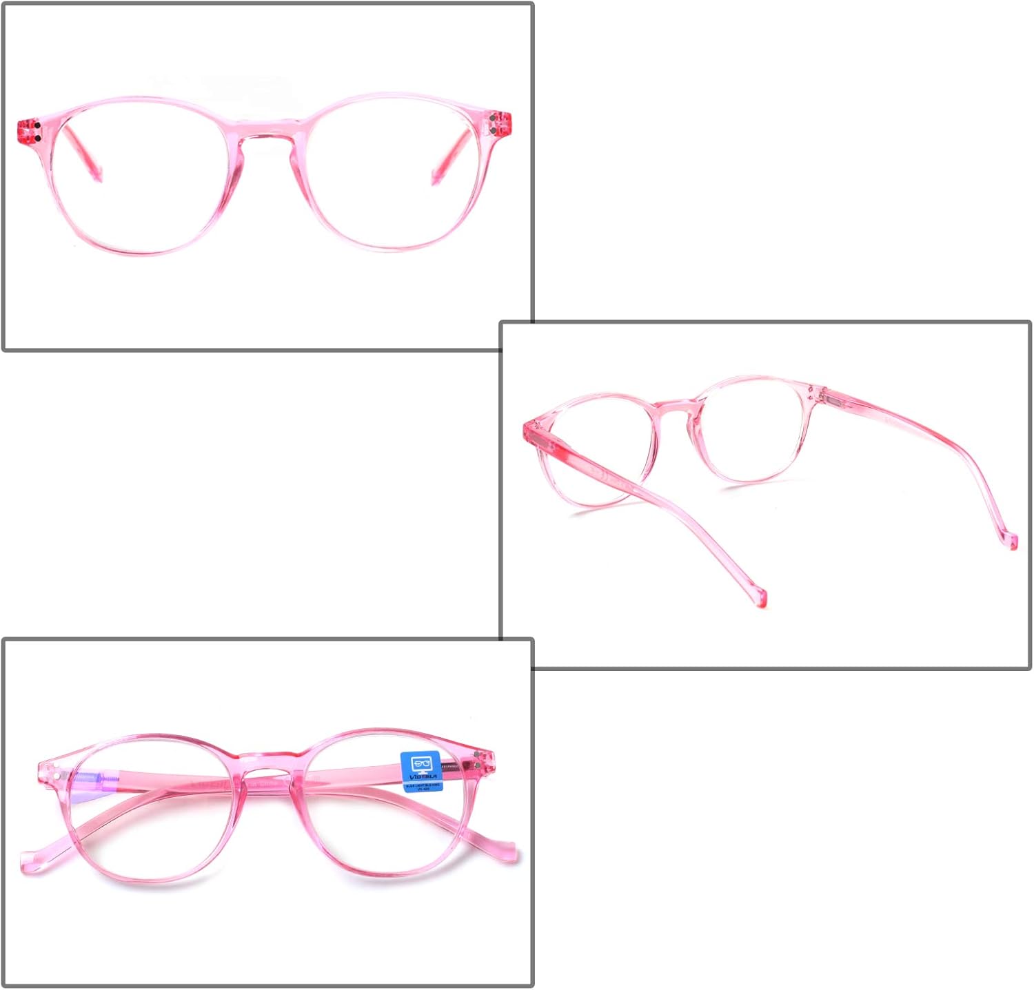 VIDEBLA Paquete de 5 lentes de lectura con bloqueo de luz azul, lectores de computadora redondos de moda para mujeres y hombres, lente transparente