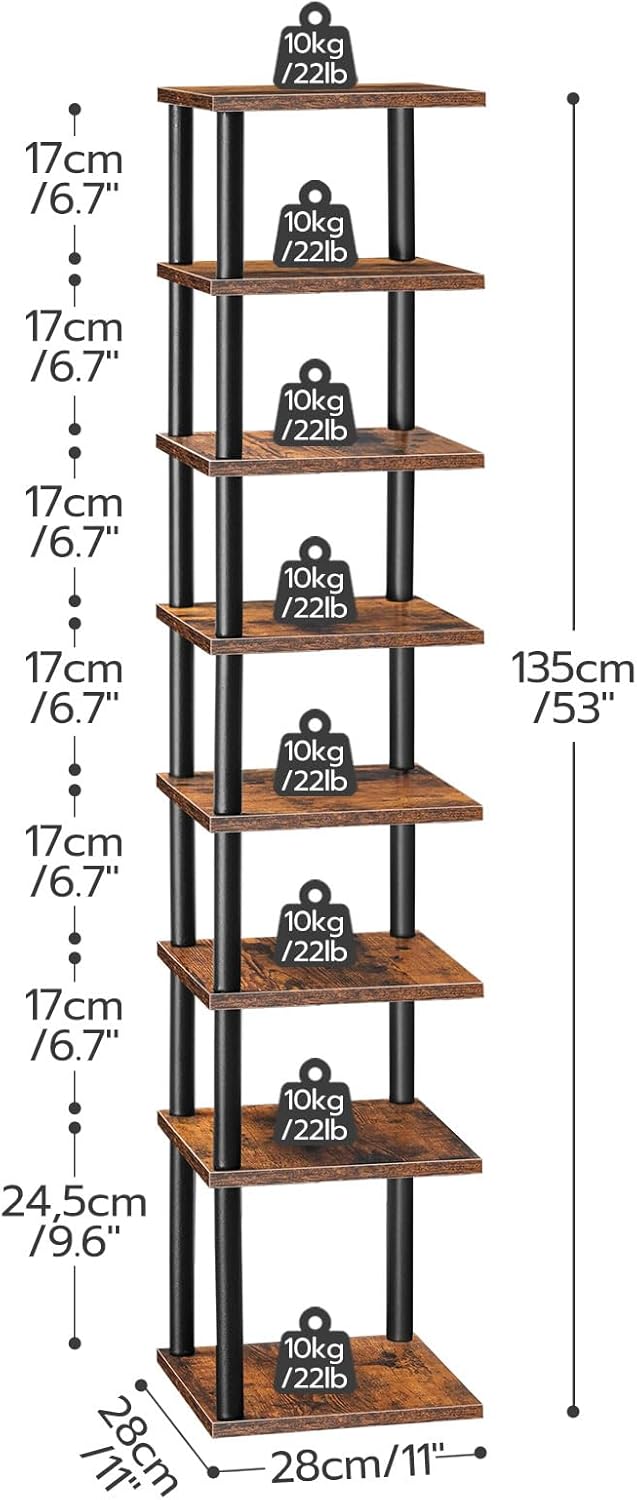 HOOBRO Zapatero vertical, estante estrecho de 8 niveles, organizador de almacenamiento de zapatos para espacios pequeños, 11 pulgadas de largo x 11
