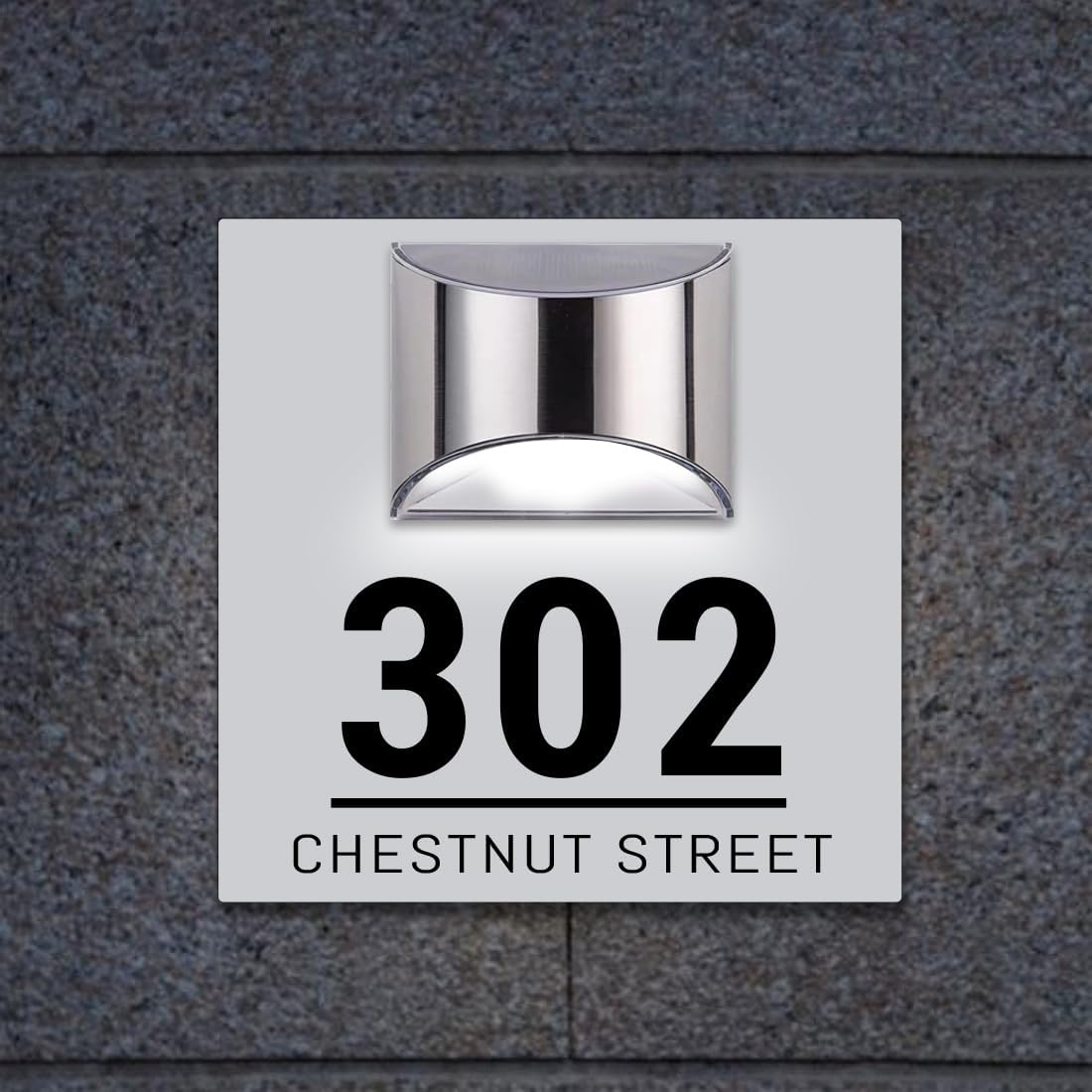 Placa de puerta moderna solar personalizada, placa de dirección iluminada con placa LED personalizada, letrero acrílico iluminado LED, regalo de