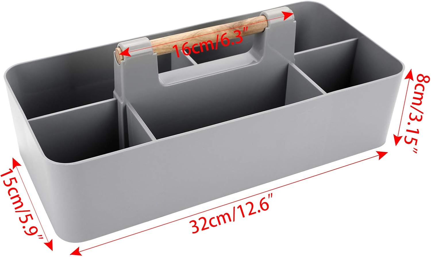 BTSKY Organizador de almacenamiento portátil de plástico apilable, organizador de almacenamiento dividido para manualidades con mango de madera para