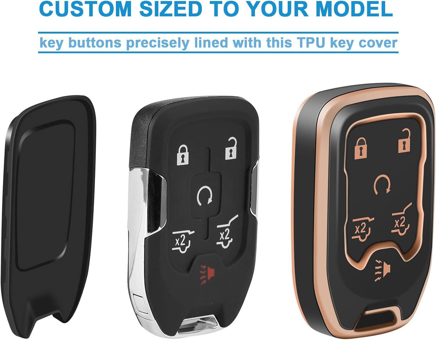 Funda para llavero para Chevy Tahoe Suburban GMC Yukon Accesorios con llavero de 6 botones Carcasa para llave TPU (negro)