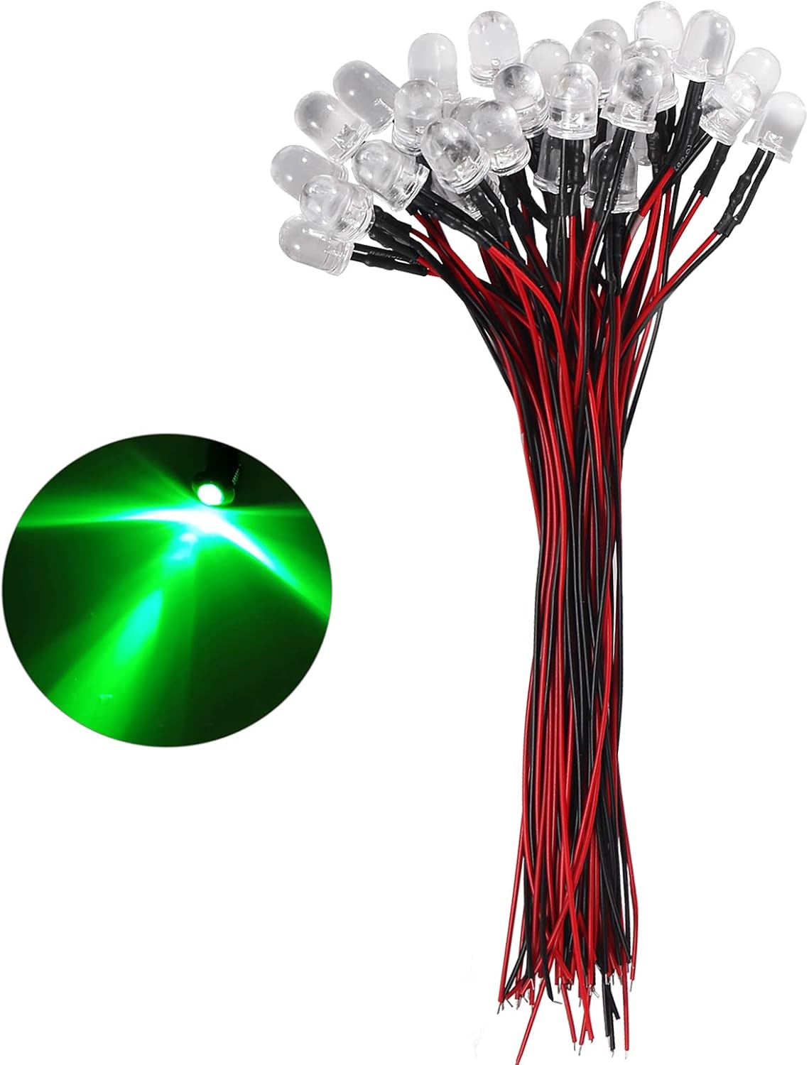 30 unidades de diodos emisores de luces LED de 0.394 pulgadas preconectados CC 12 V color verde LED ultra brillantes diodos emisores de luz LED luz