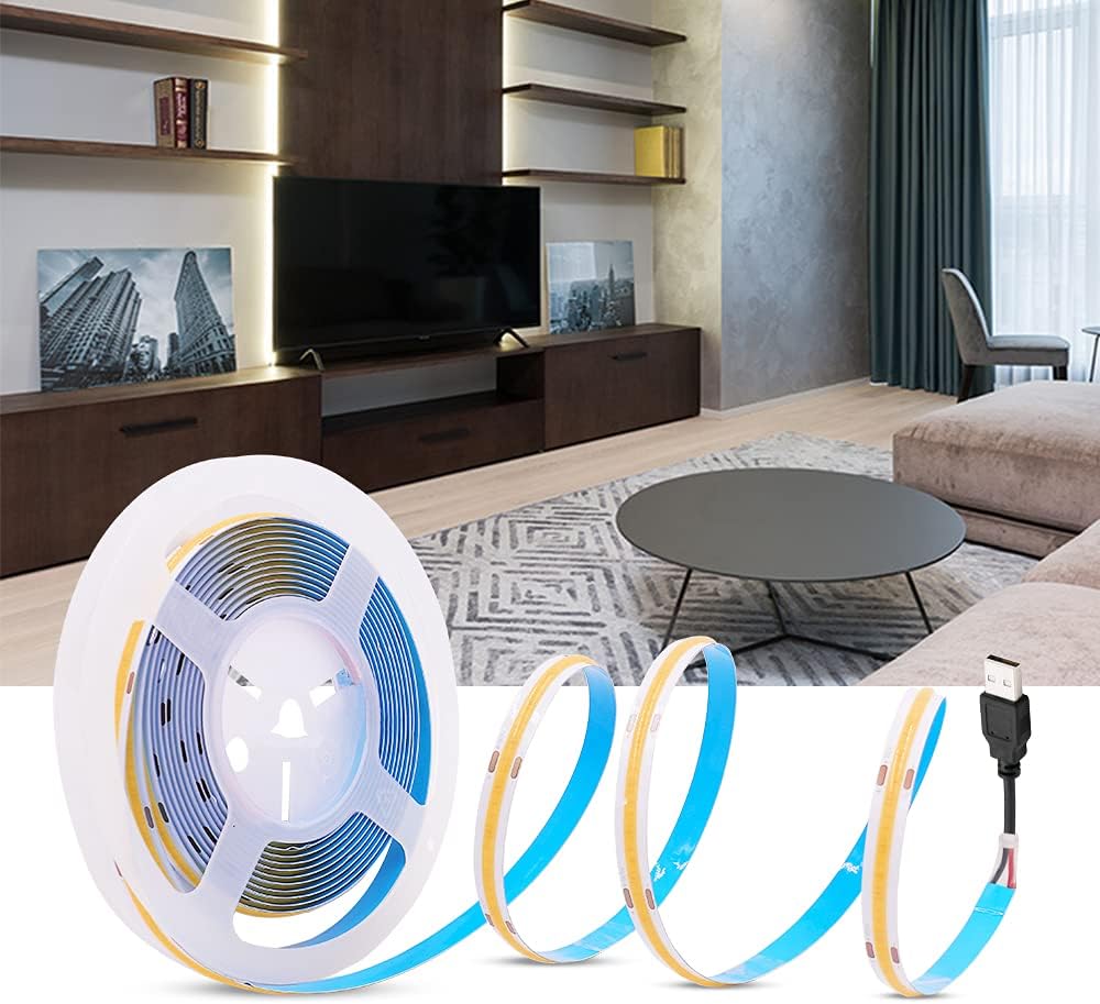 Tira de luces LED de 16.4 ft, tira de mazorca USB de 320 LEDsm, Plug and Play, tira flexible de LED 6500k 5V IP21 CRI85+, parte trasera adhesiva 3M,
