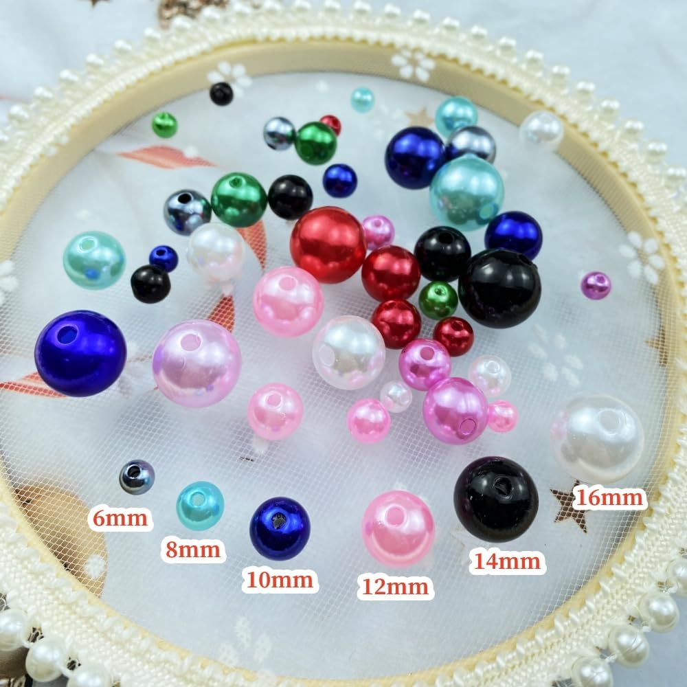 Pinhoollgo 300 cuentas de perlas redondas de 0.315 pulgadas con agujero para manualidades, pulseras, collares, suministros de fabricación de joyas,