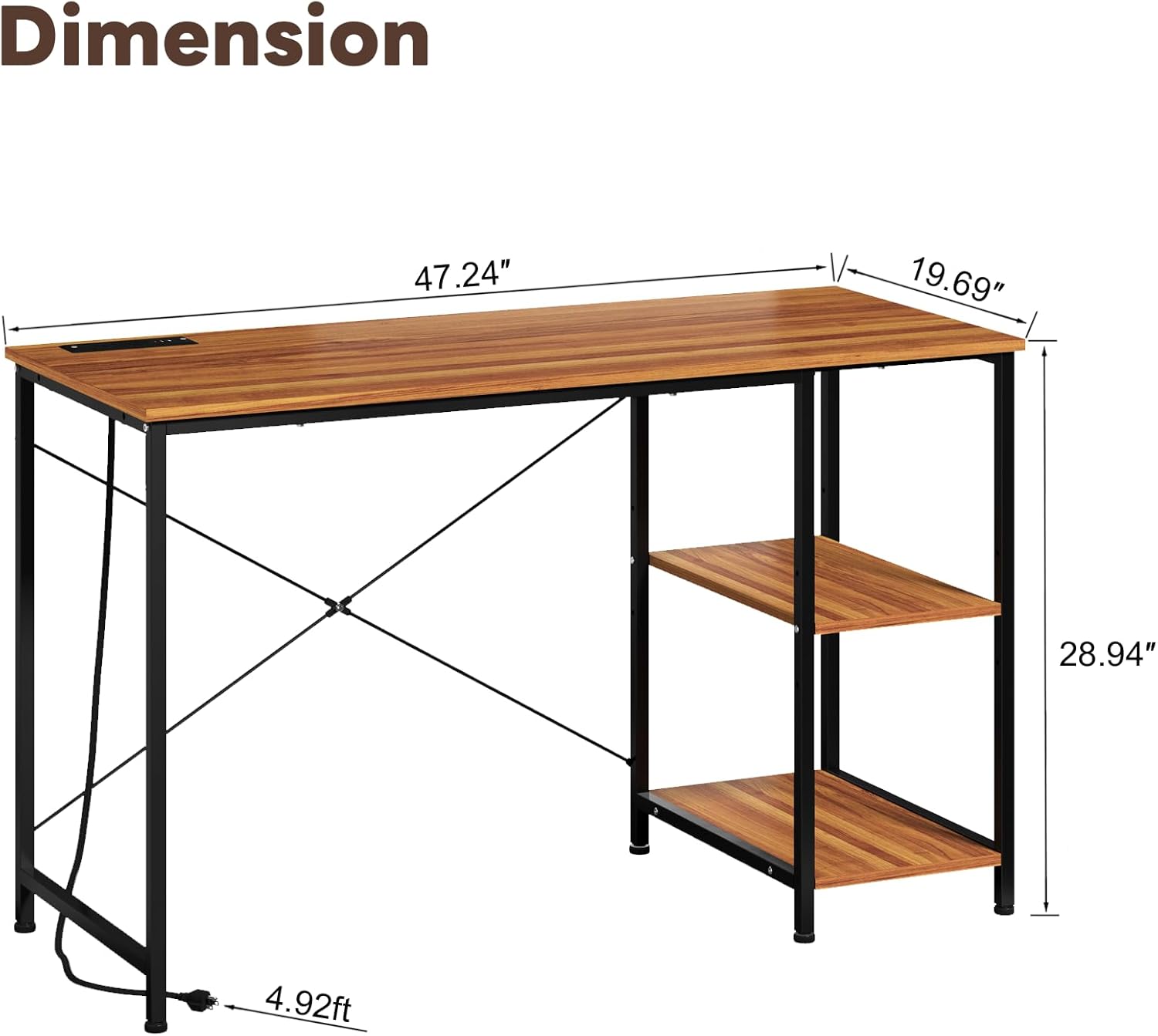 Maxtown Escritorio con estantes, escritorio pequeño para computadora con toma de corriente, mesa de estudio, escritorio de escritura, escritorio de