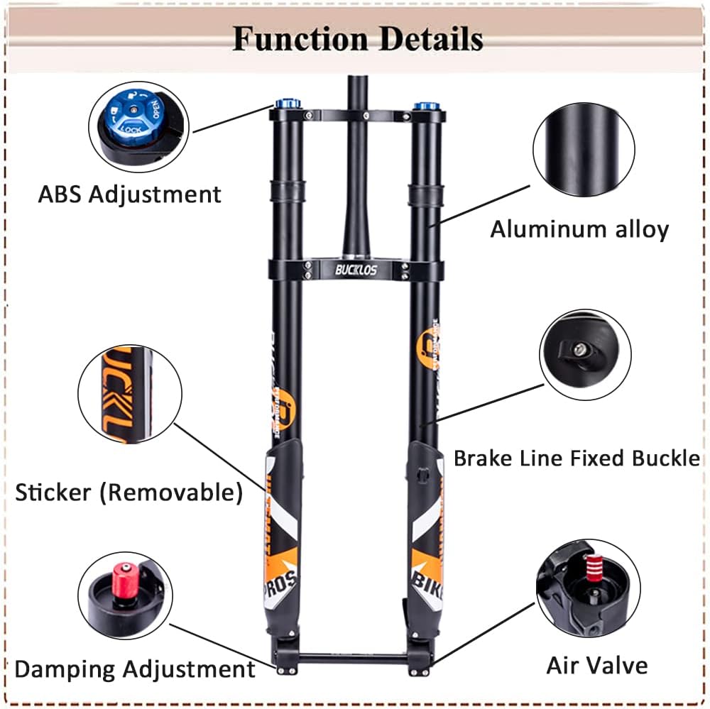 BUCKLOS Fat Tire 5.0 2026 pulgadas Air Electric Mountain Bike Horquilla de suspensión invertida, eje pasante de 0.591 x 5.906 in, 1407.087 in,