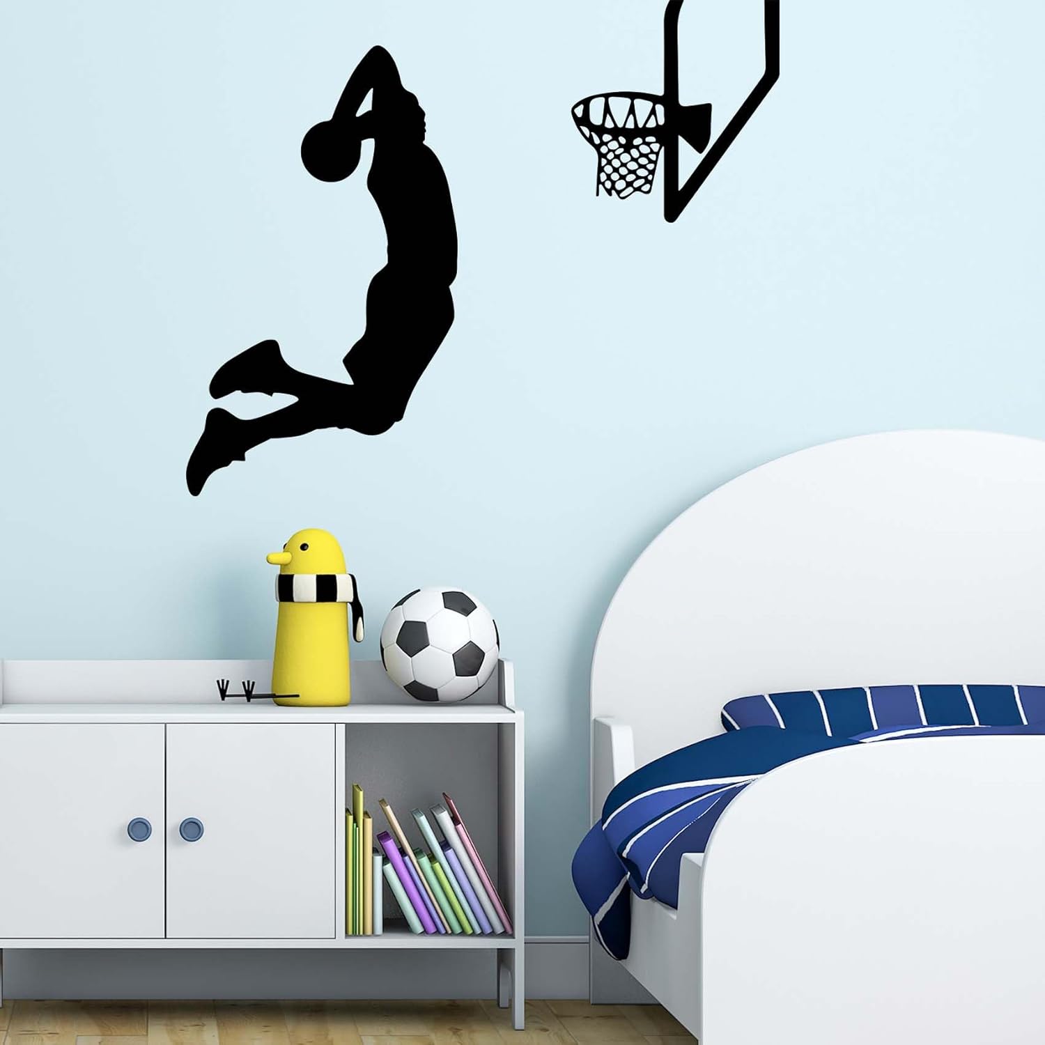 Calcomanías de pared de vinilo de silueta de jugadores de baloncesto, decoración de pared de baloncesto, decoración de pared deportiva, arte de