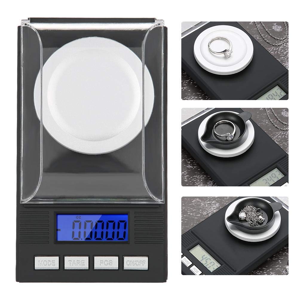 Báscula digital de miligramo, pantalla digital LED, mini portátil de alta precisión 0.00 oz de bolsillo para joyería con pesas de calibración,