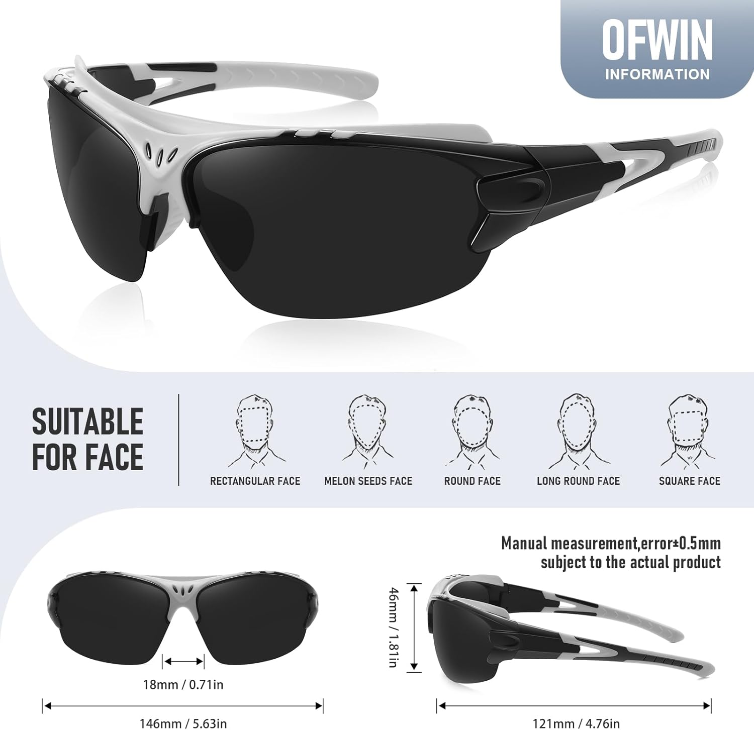 Ofwin Gafas de sol polarizadas deportivas para hombres y mujeres, para pesca al aire libre, béisbol, ciclismo, ciclismo, protección UV400