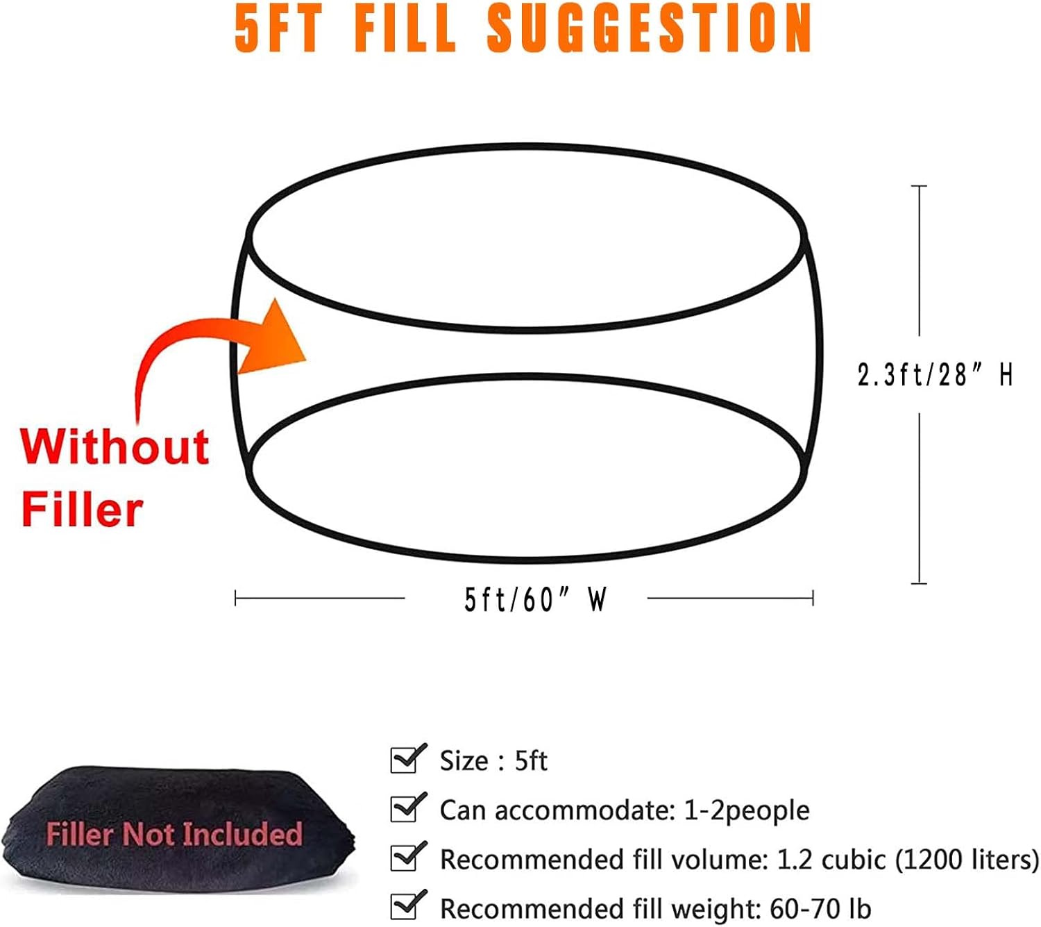 ZGLCQSGY Funda para puf (solo incluye una funda, no un puf completo) Cojín de 5 pies, grande, redondo, suave, esponjoso, terciopelo, para sala de