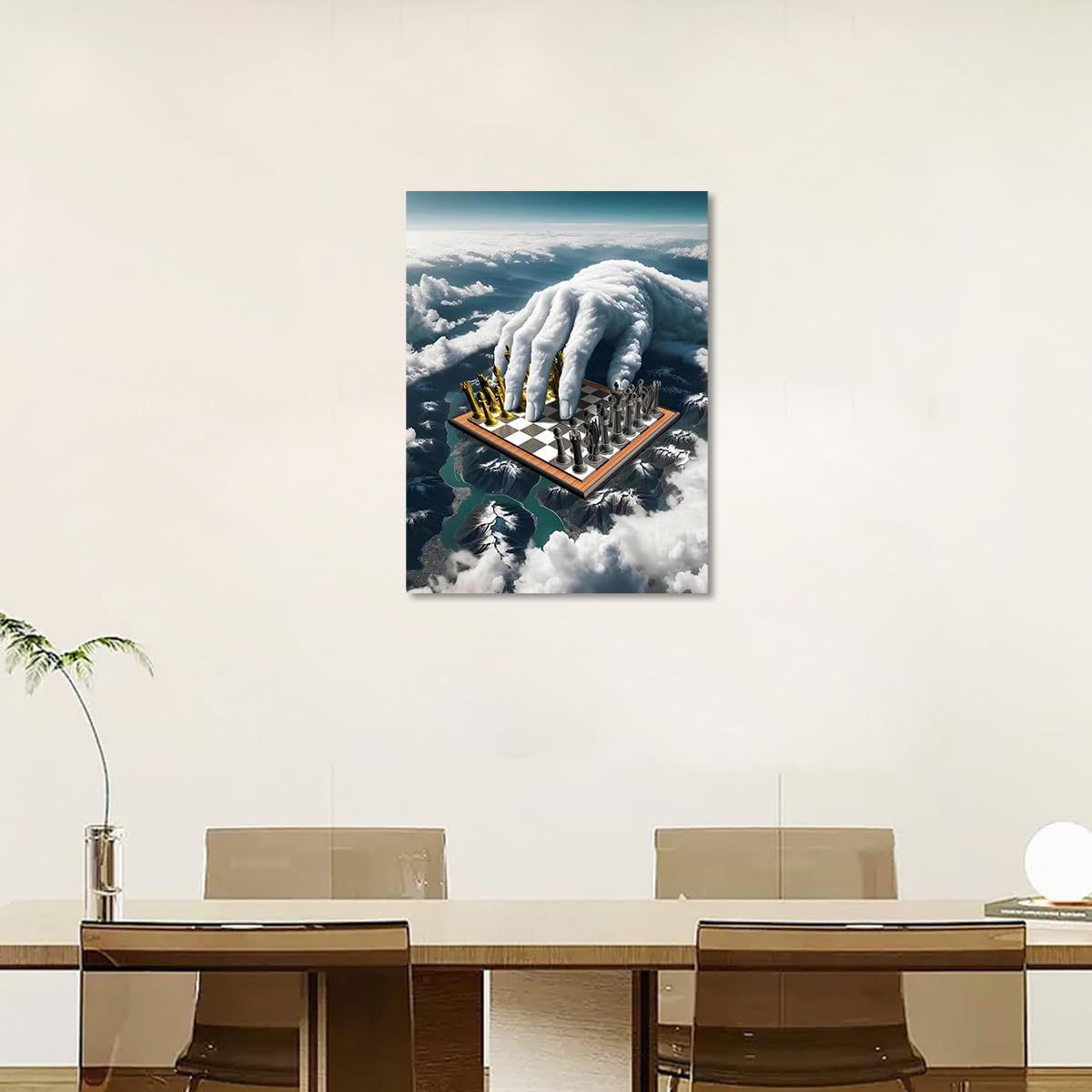 Kyiyhzp Arte de pared de ajedrez, nube blanca, paisaje de montaña, imagen creativa para decoración moderna y elegante del hogar, baño, dormitorio,