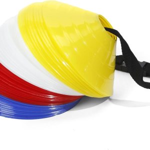 GSi Conos de fútbol regulares, paquete de 40, conos de 7 pulgadas de diámetro en 4 colores, viene con correa para el hombro, para ejercicios de GSi Conos de fútbol regulares, paquete de 40, conos de 7 pulgadas de diámetro en 4 colores, viene con correa para el hombro, para ejercicios de