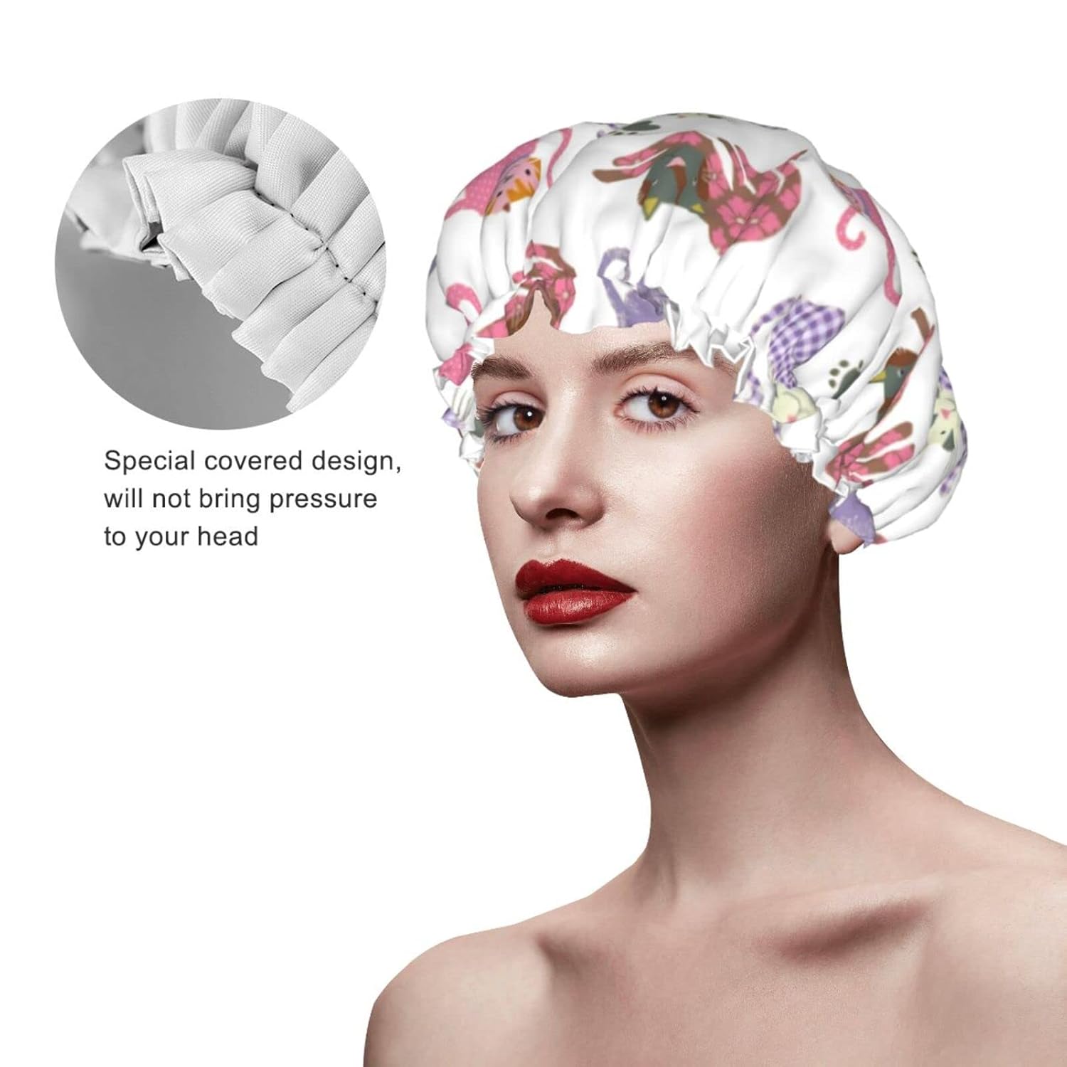 Gorro de ducha, gorro de ducha reutilizable para mujer, cabello largo, doble capa impermeable, protector de pelo para niños, niñas y mujeres, 1