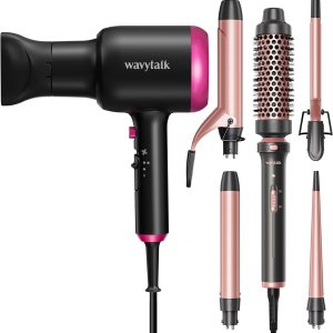 Wavytalk Juego de rizador 5 en 1 con cepillo rizador y 4 rizadores de cerámica intercambiables (0.35 a 1.25 pulgadas), y secador de pelo profesional Wavytalk Juego de rizador 5 en 1 con cepillo rizador y 4 rizadores de cerámica intercambiables (0.35 a 1.25 pulgadas), y secador de pelo profesional