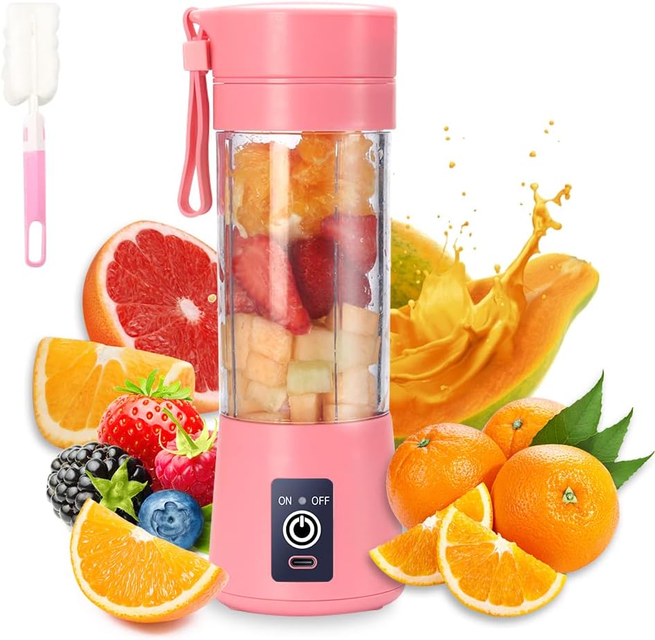Licuadora portátil, licuadora eléctrica USB, mini licuadora portátil para batidos y batidos, jugo, 12.8 fl oz, seis cuchillas ideales para mezclar,