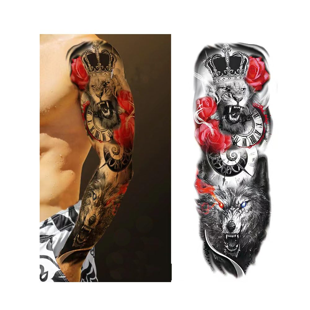 Tatuajes temporales de brazo completo, tatuajes temporales para hombres, tatuajes temporales impermeables de brazo completo, 4 hojas y tatuaje falso