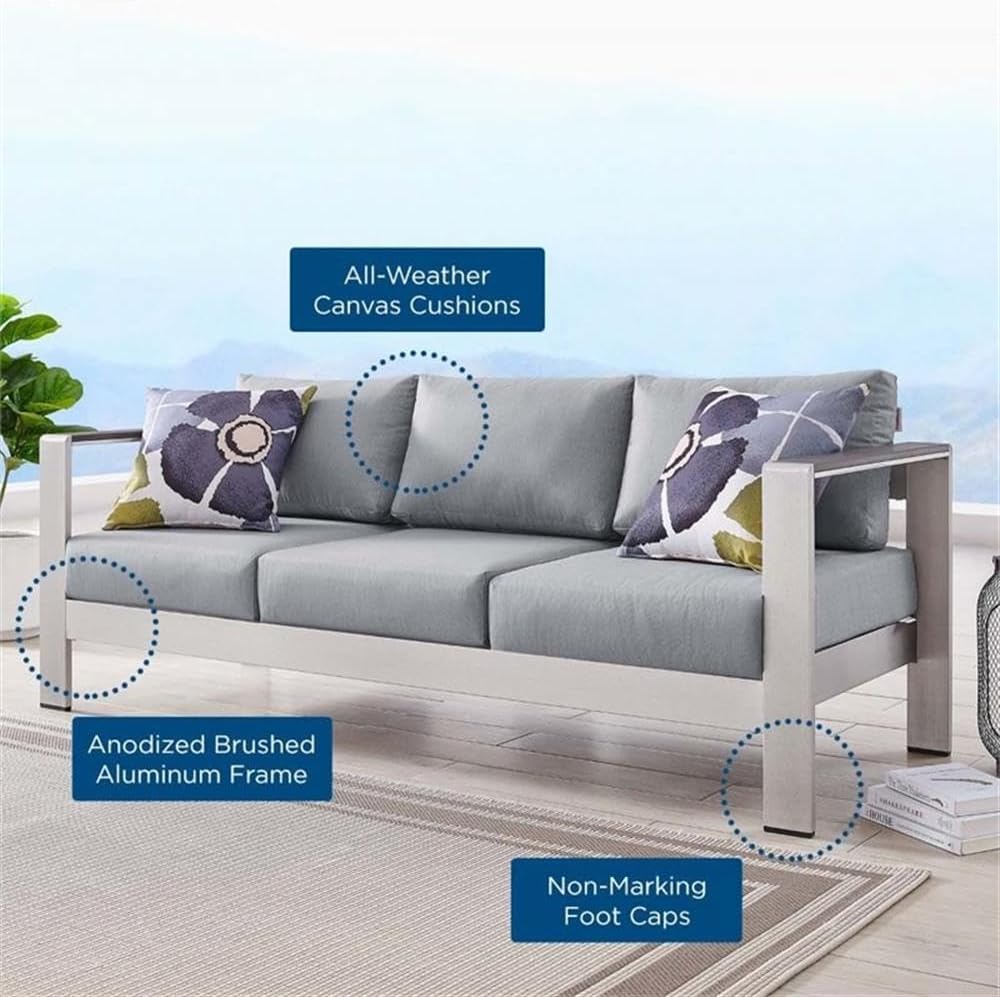 Modway Sofá de aluminio y tela para patio al aire libre Shore en platagris