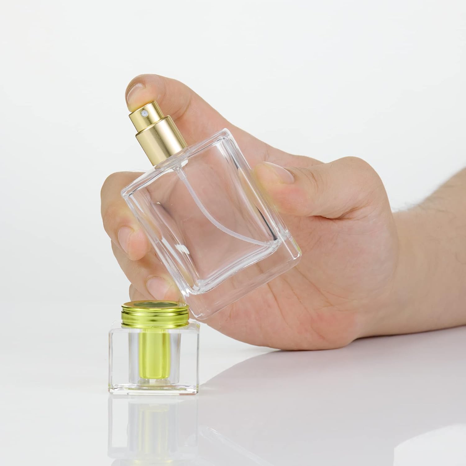 Botellas de perfume de vidrio recargables de 1.7 onzas líquidas, atomizador de perfume de viaje, botella de spray de perfume recargable con 1 embudo