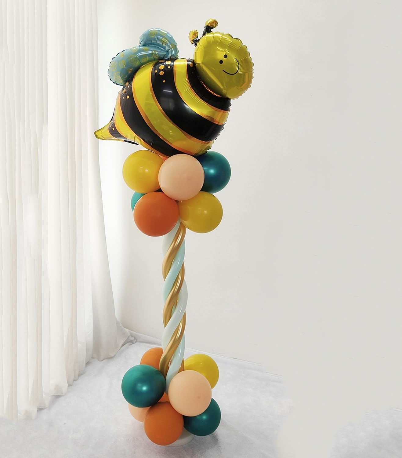 5PCS Bee Balloon Yellow and Black Bee Foil Mylar Balloons for ”Happy Bee day” Baby Shower Bee Themed Party Birthday Decoration Supplies 31.5 inch