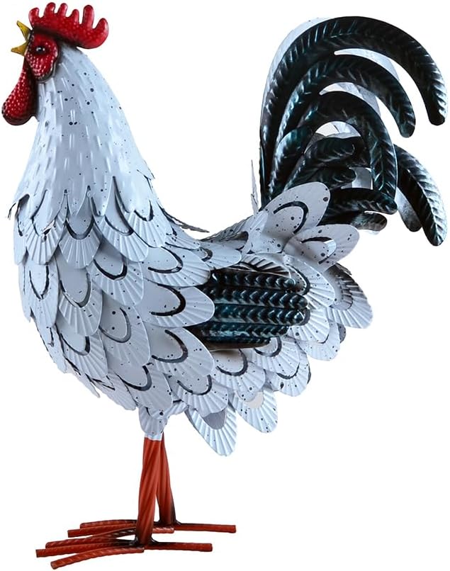 Estatua de gallo escultura de pollo, decoración de jardín, arte de metal para decoración de patio al aire libre (#E)