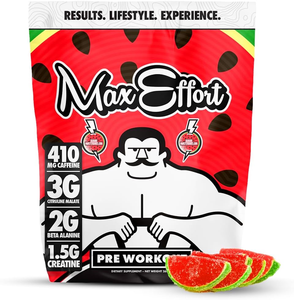 Max Effort Polvo de preentrenamiento, suplemento energético y de concentración para adultos, bebida de rendimiento de entrenamiento, monohidrato de
