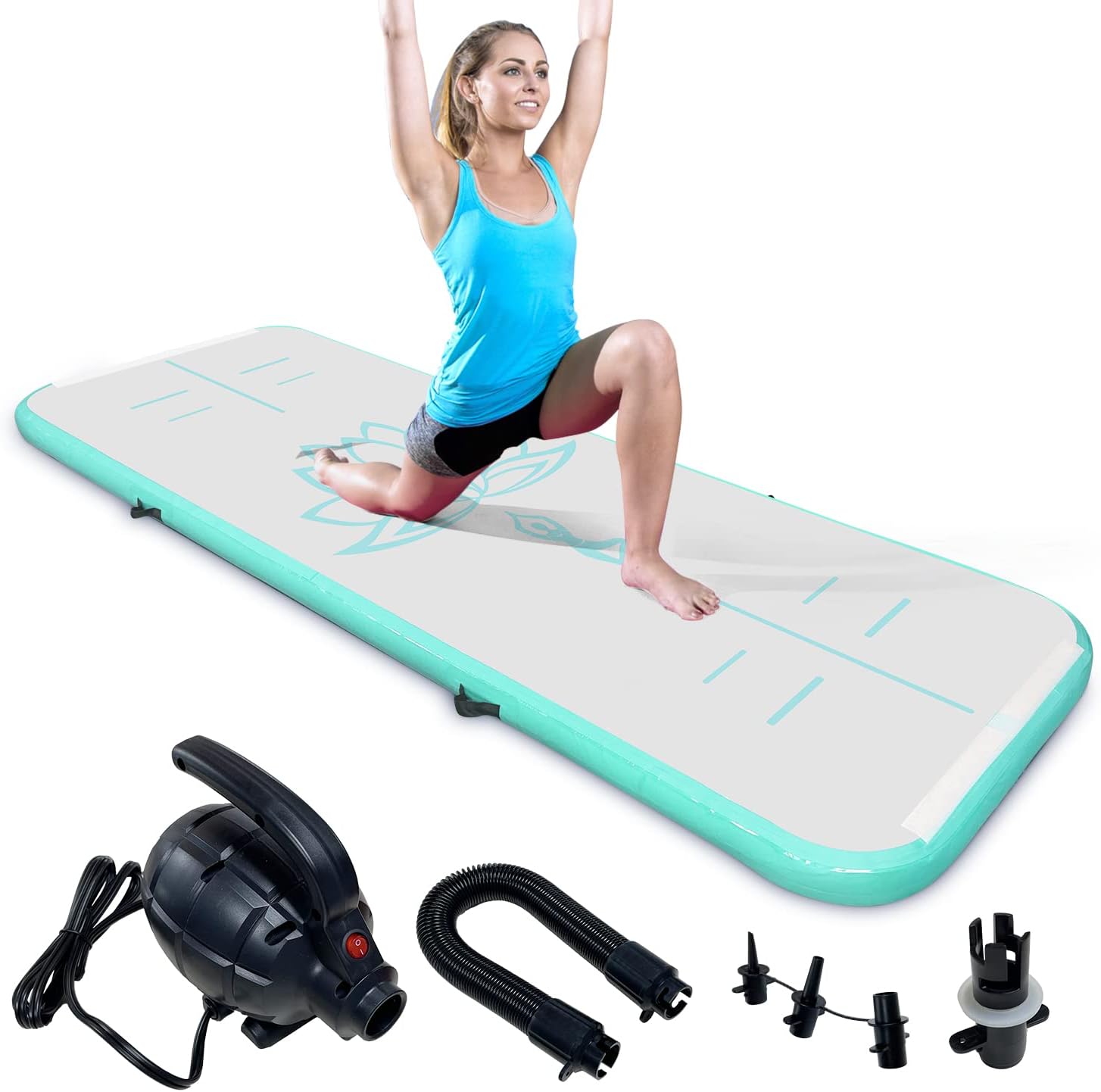 Colchoneta inflable de gimnasia de 101316 pies de grosor de 4 pulgadas de grosor, con bomba de aire eléctrica para uso