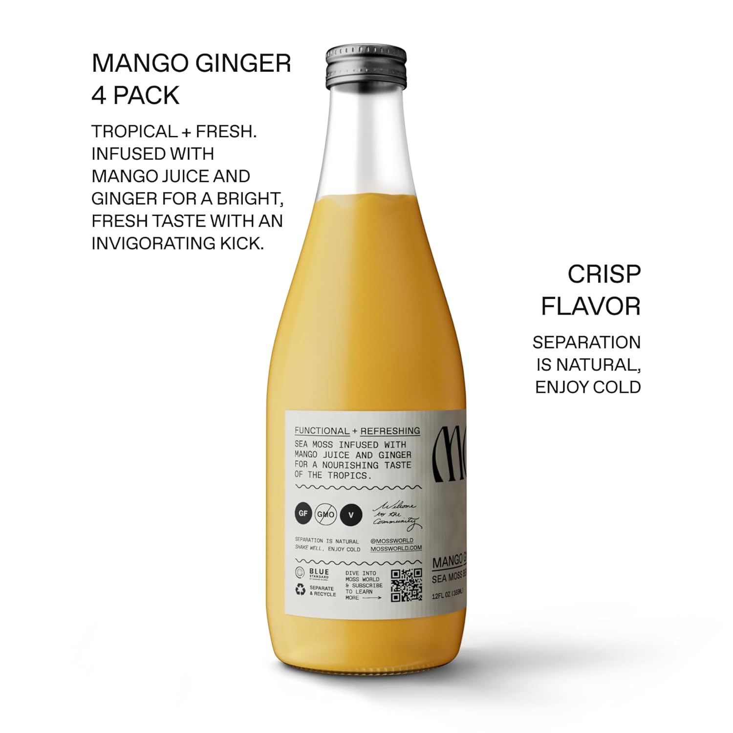 MOSS – Agua de musgo marino – 13,000 mg de musgo marino en una bebida funcional con agua de ósmosis inversa, minerales traza y electrolitos – Mango