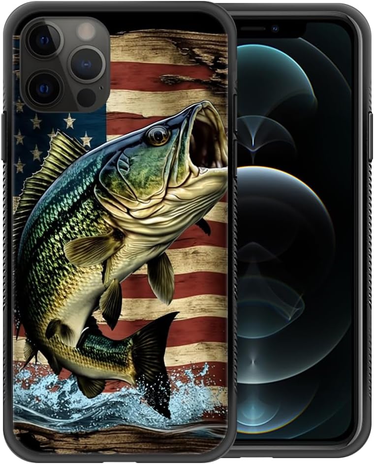 Funda compatible con iPhone 11, funda clásica con diseño de bandera de madera estadounidense de peces para iPhone 11, para hombres y mujeres, diseño