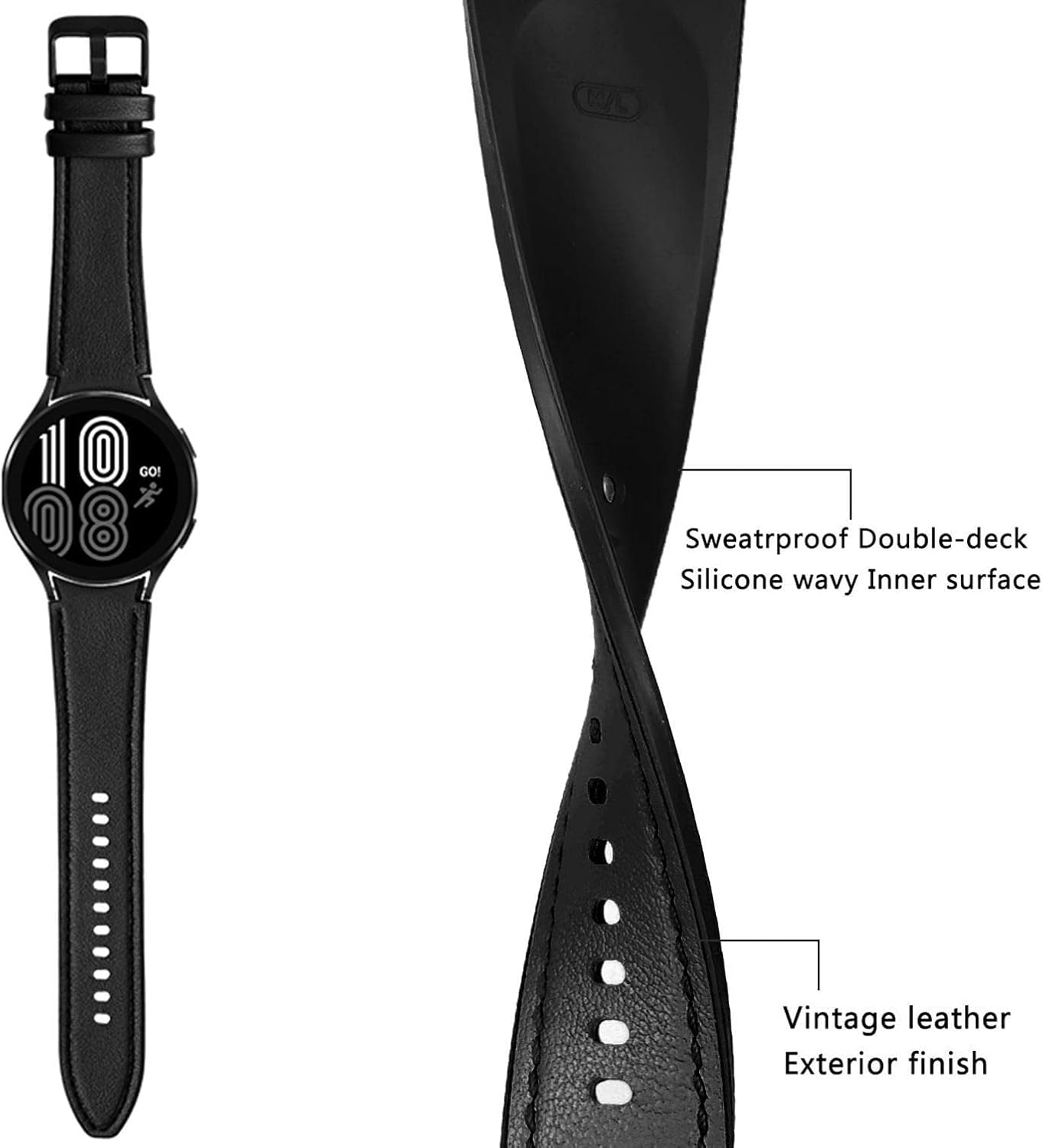 Correas de piel sintética compatibles con Samsung Galaxy Watch 4 Band 1.575 in 1.732 in 0.787 in, correa deportiva ajustable de repuesto para Galaxy