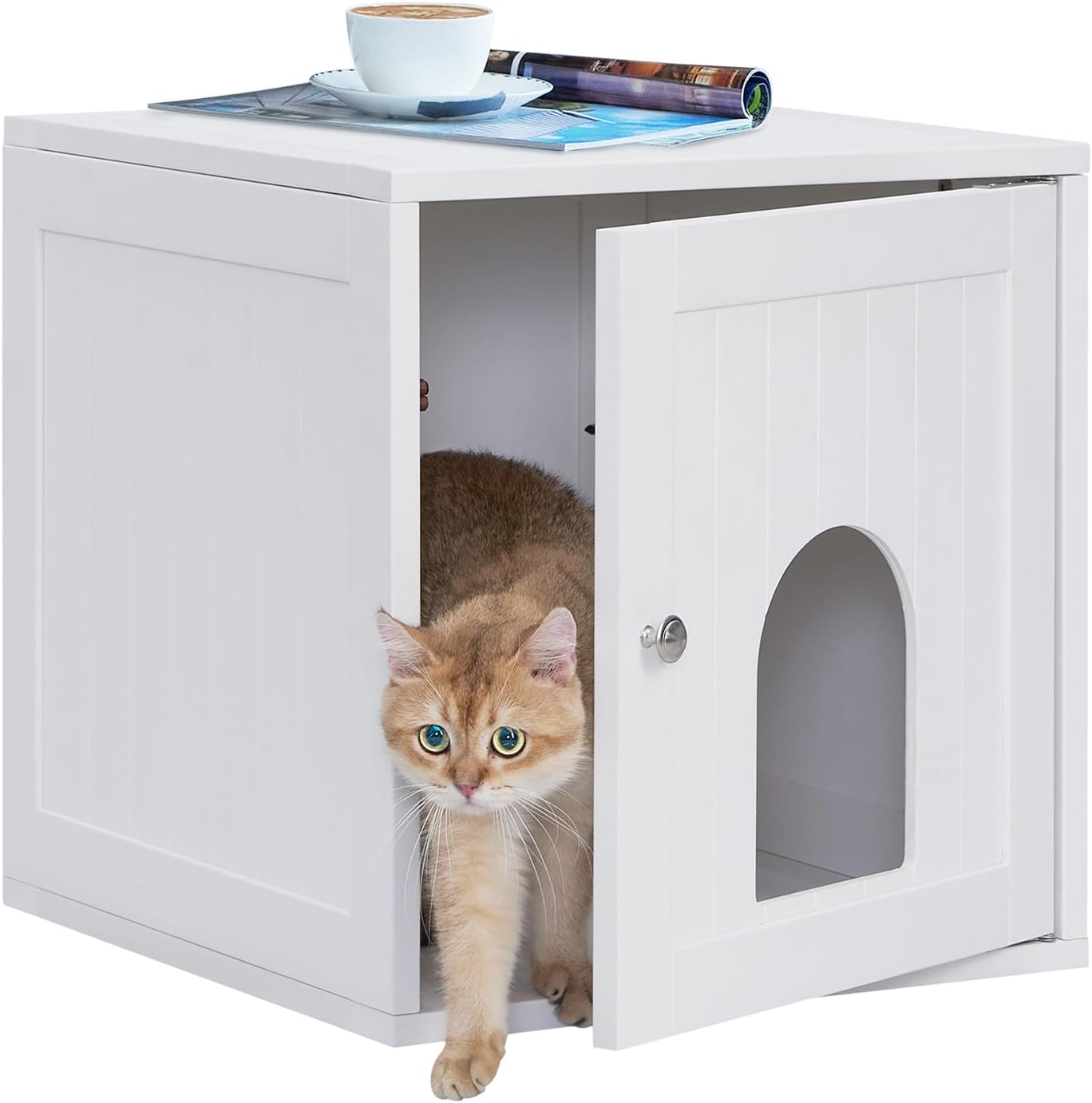 AACULPET Caja de arena para gatos, muebles de caja de arena impermeable ocultos, material de reciclaje PS Gabinete de caja de gato, Casa de gato