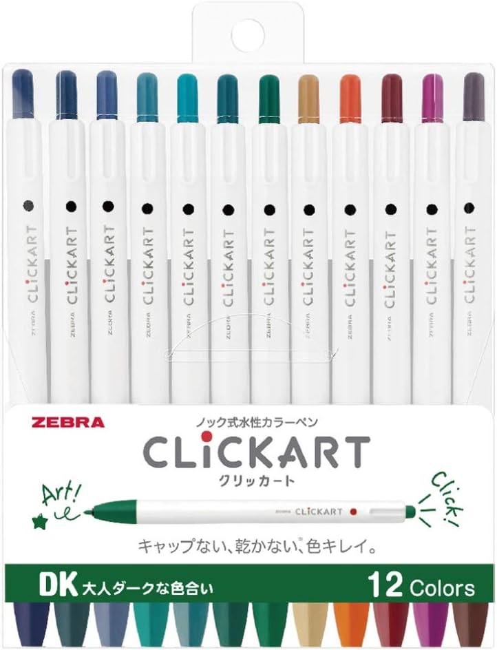 Zebra Clickart – Bolígrafo a base de agua Calm Dark 12 colores, Wyss22-12Cdk